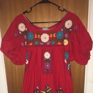Vintage Handmade Mexican Dress -Red